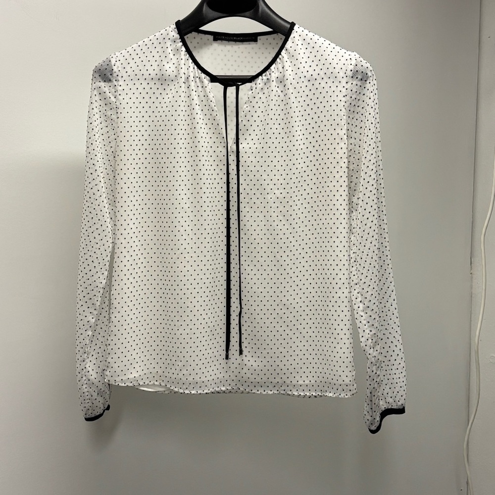 WHBM White Polka Dot Blouse size M